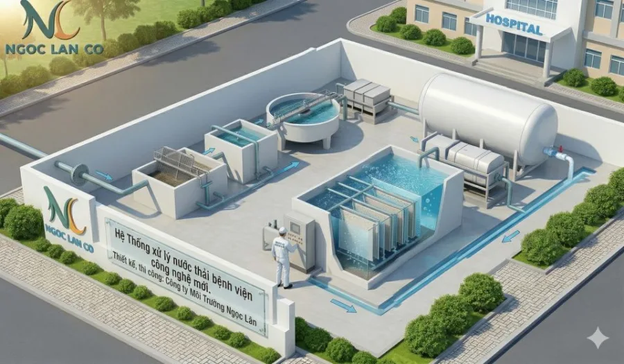 Thiết kế 3D công nghệ xử lý nước thải bệnh viện mới của công ty môi trường Ngọc Lân