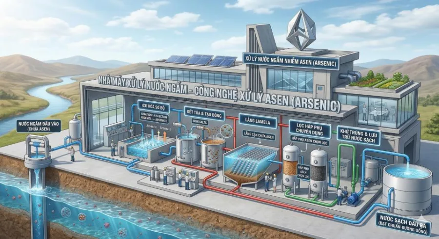 Xử lý nước ngầm nhiễm Asen (Asenic) Một kim loại nặng rất độc  ảnh hưởng đến sức khỏe con người nếu không được xử lý tốt