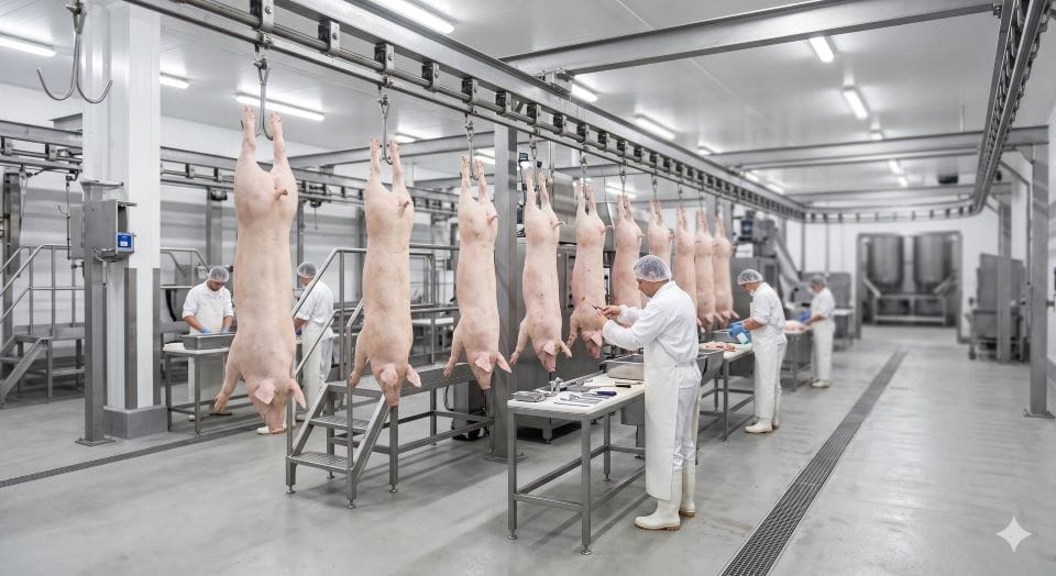 Một dây chuyền giết mổ gia súc hiện đại được đầu tư khép kín. Bao gồm hệ thống xử lý nước thải giết mổ gia súc đạt chuẩn