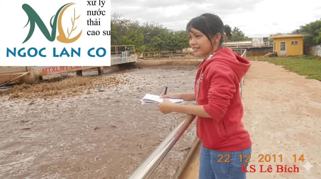 Mương oxy hóa hệ thống xử lý nước thải chế biến mủ cao su Năm Hồng