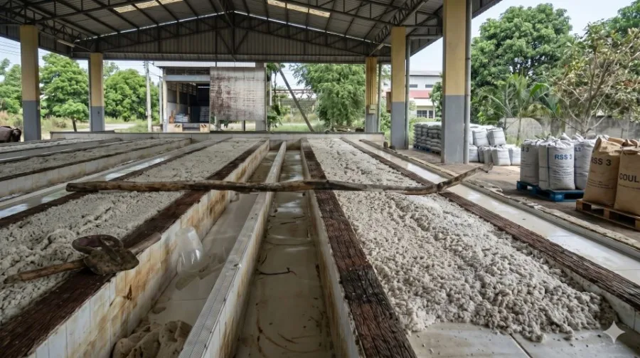 Xu73ly1 nước thải chế biến mủ cao su - Một góc nhà máy sản xuất mủ cao su